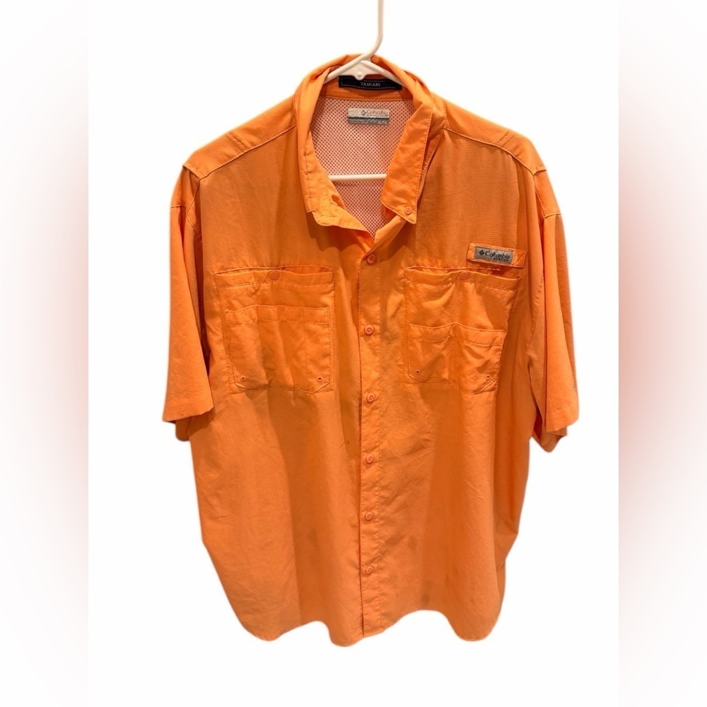 Columbia PFG Omni Shade Orange Light Weight Short Sleeve Fishing Shirt Men's XL
